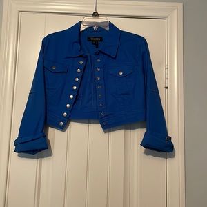 Blue short jean jacket.